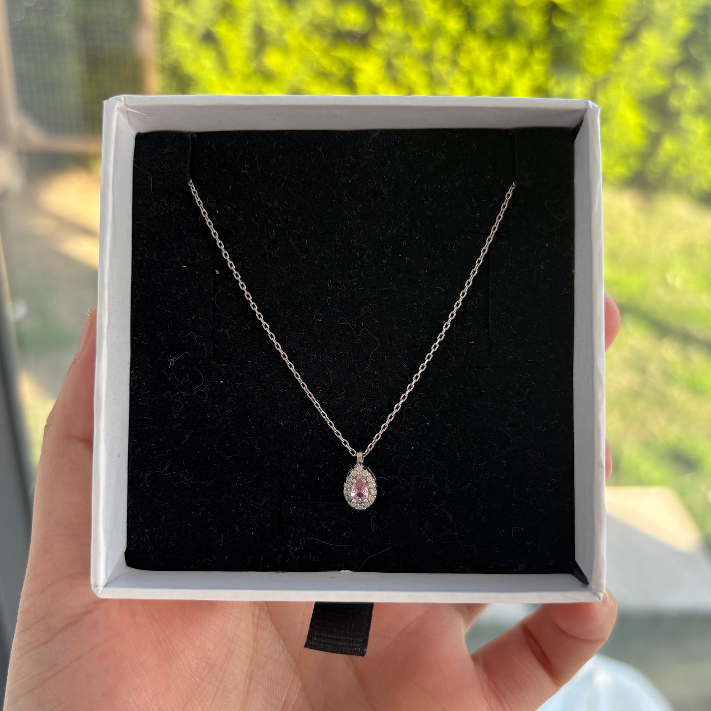 925 Ayar Gümüş Pembe Zirkon Taşlı Kolye