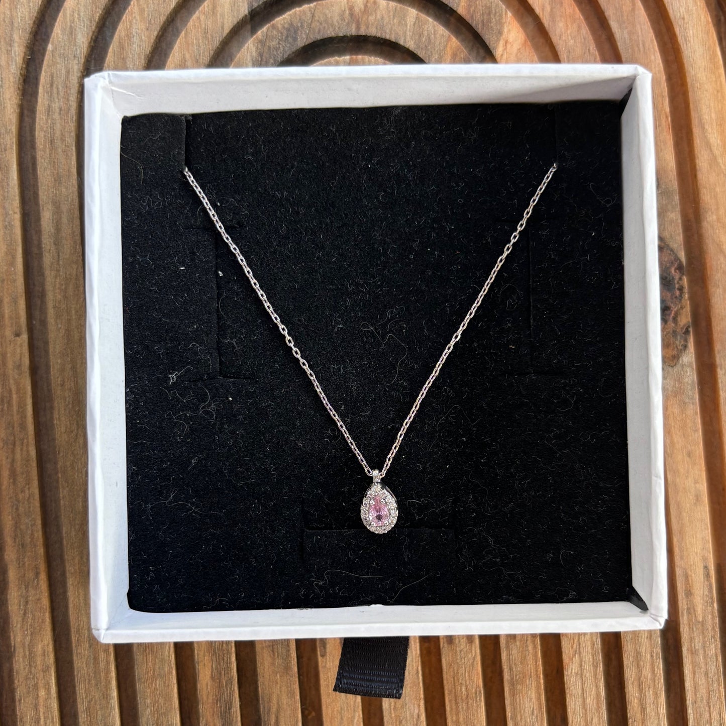 925 Ayar Gümüş Pembe Zirkon Taşlı Kolye