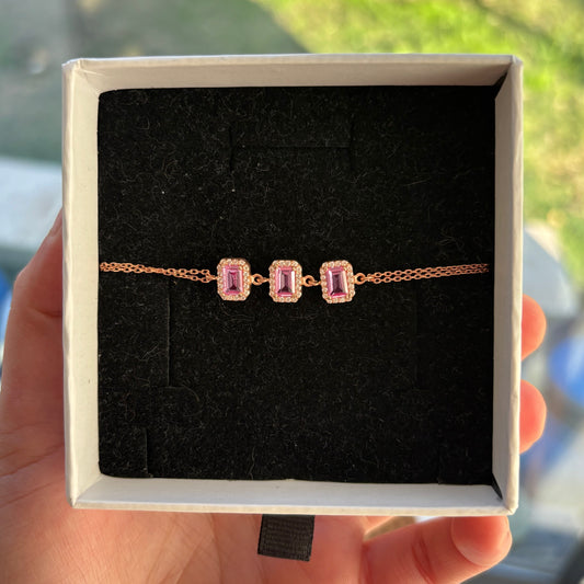 925 Ayar Gümüş Zirkon Pembe Baget Taşlı Bileklik