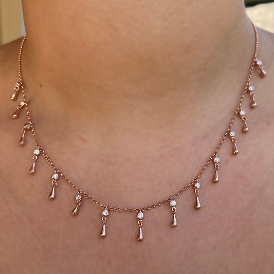 925 Ayar Gümüş Zirkon Taşlı Sallantılı Choker Kolye