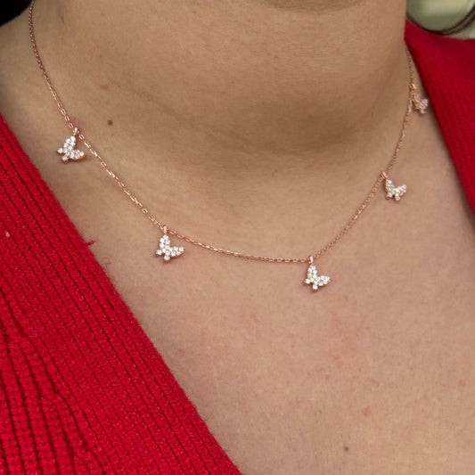 925 Ayar Gümüş Zirkon Taşlı Kelebek Choker Kolye