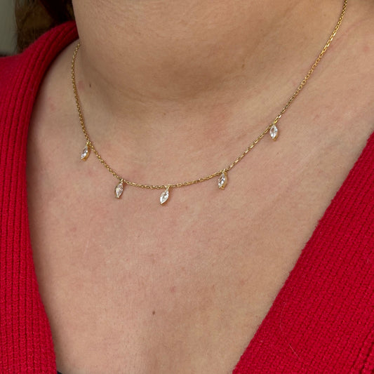 925 Ayar Gümüş Zirkon Taşlı Sallantılı Choker Kolye