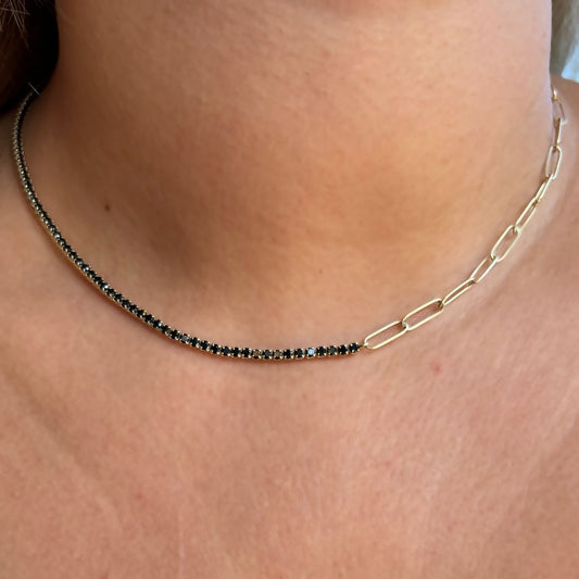 925 Ayar Gümüş Altın Kaplama Zirkon Taşlı Ataç Model Choker Kolye