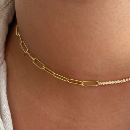 925 Ayar Gümüş Altın Kaplama Zirkon Taşlı Ataç Model Choker Kolye