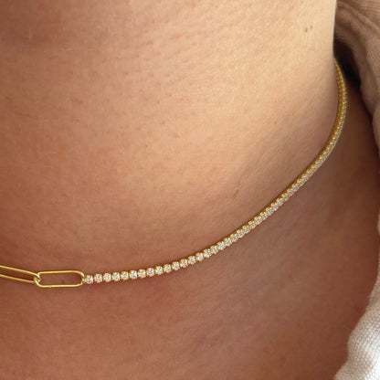 925 Ayar Gümüş Altın Kaplama Zirkon Taşlı Ataç Model Choker Kolye