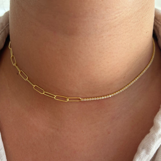 925 Ayar Gümüş Altın Kaplama Zirkon Taşlı Ataç Model Choker Kolye