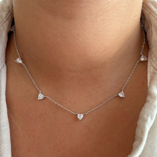 925 Ayar Gümüş Zirkon Taşlı Kalpli Choker Kolye