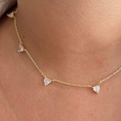 925 Ayar Gümüş Zirkon Taşlı Kalpli Choker Kolye