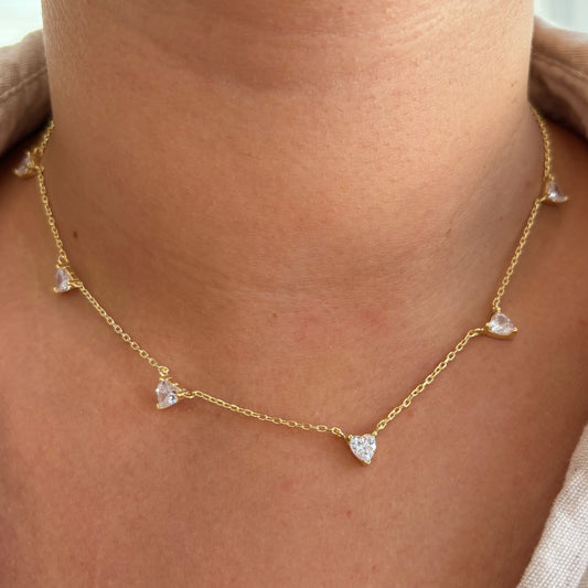 925 Ayar Gümüş Zirkon Taşlı Kalpli Choker Kolye